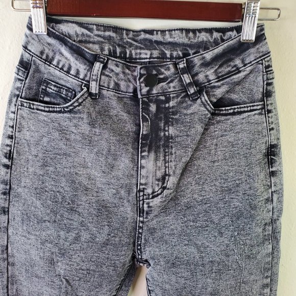 SHEIN Womens Grey Black Acid Wash High-Waisted High Stretch Skinny Jeans - Picture 2 of 10